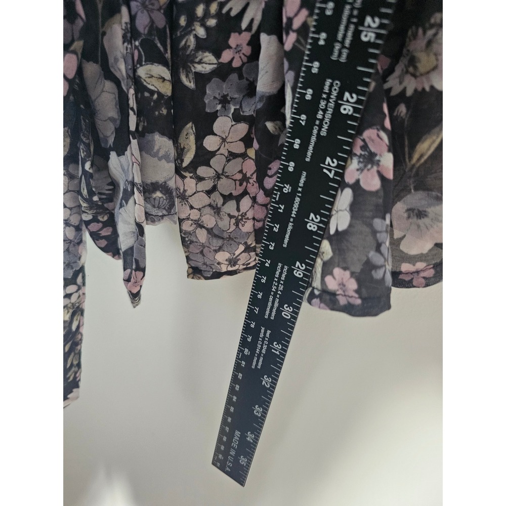 Boho LC Lauren Conrad Floral Robe Womens M Black Sheer Tiered Bell Sleeve Kimono - Picture 7 of 7